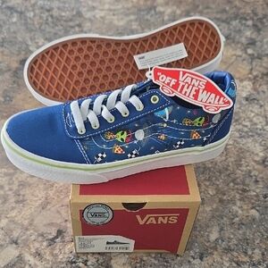 Vans Size 4 NEW Blue Sneakers with Pizza Alien Racing Design